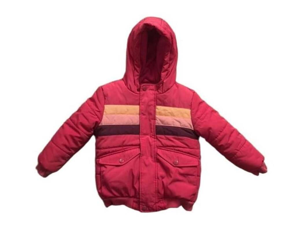 Cat & Jack Puffer Jacket Size 4T Pink Striped Hooded Coat